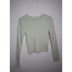 Victoria's Secret PINK Shirt Long Sleeve Mint Green Cropped T-Shirt Cotton Sz S